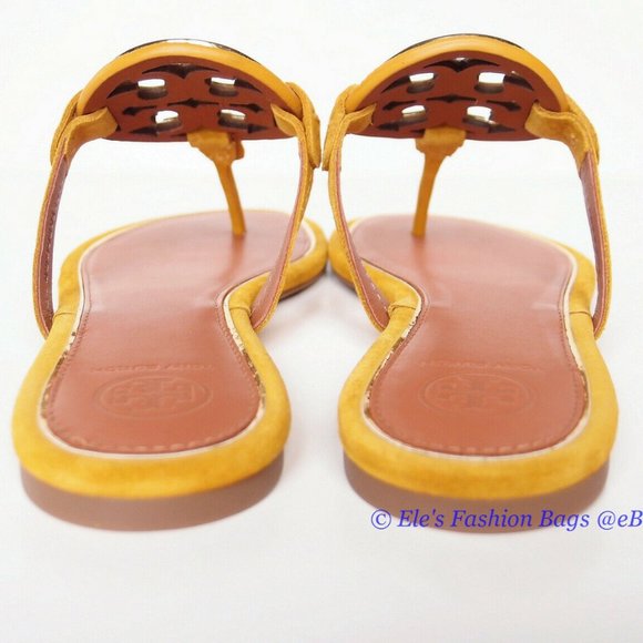 ❤️ NIB Tory Burch Metal Miller Suede Leather Thong Sandal Gold Finch Yellow US 6 - Picture 11 of 13